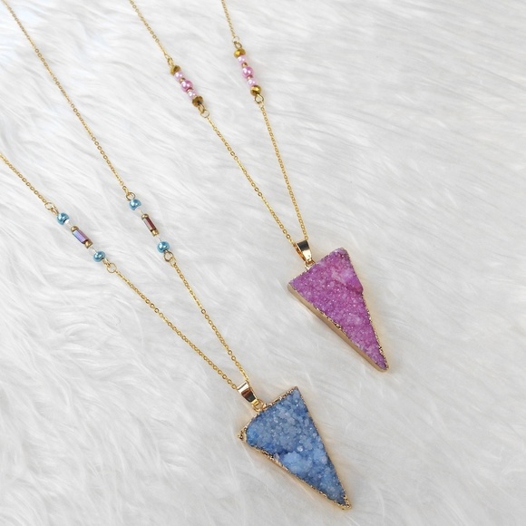 Bee Glam Boutique Jewelry - Triangle Beaded Druzy Necklace